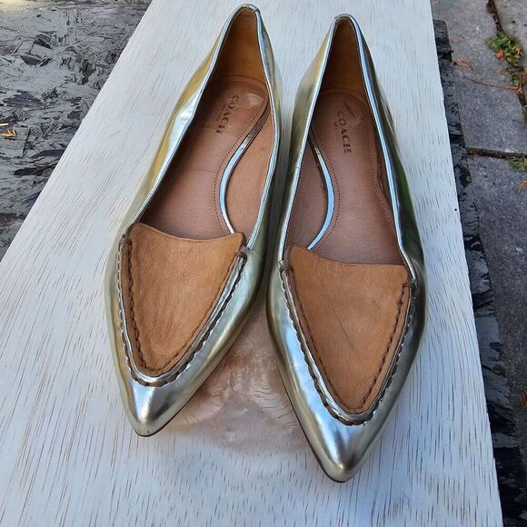COACH  Walsh Metallic Silver Shoes Flats Loafers Rare Comfy Size 5 B, Pre-owned - Picture 7 of 9